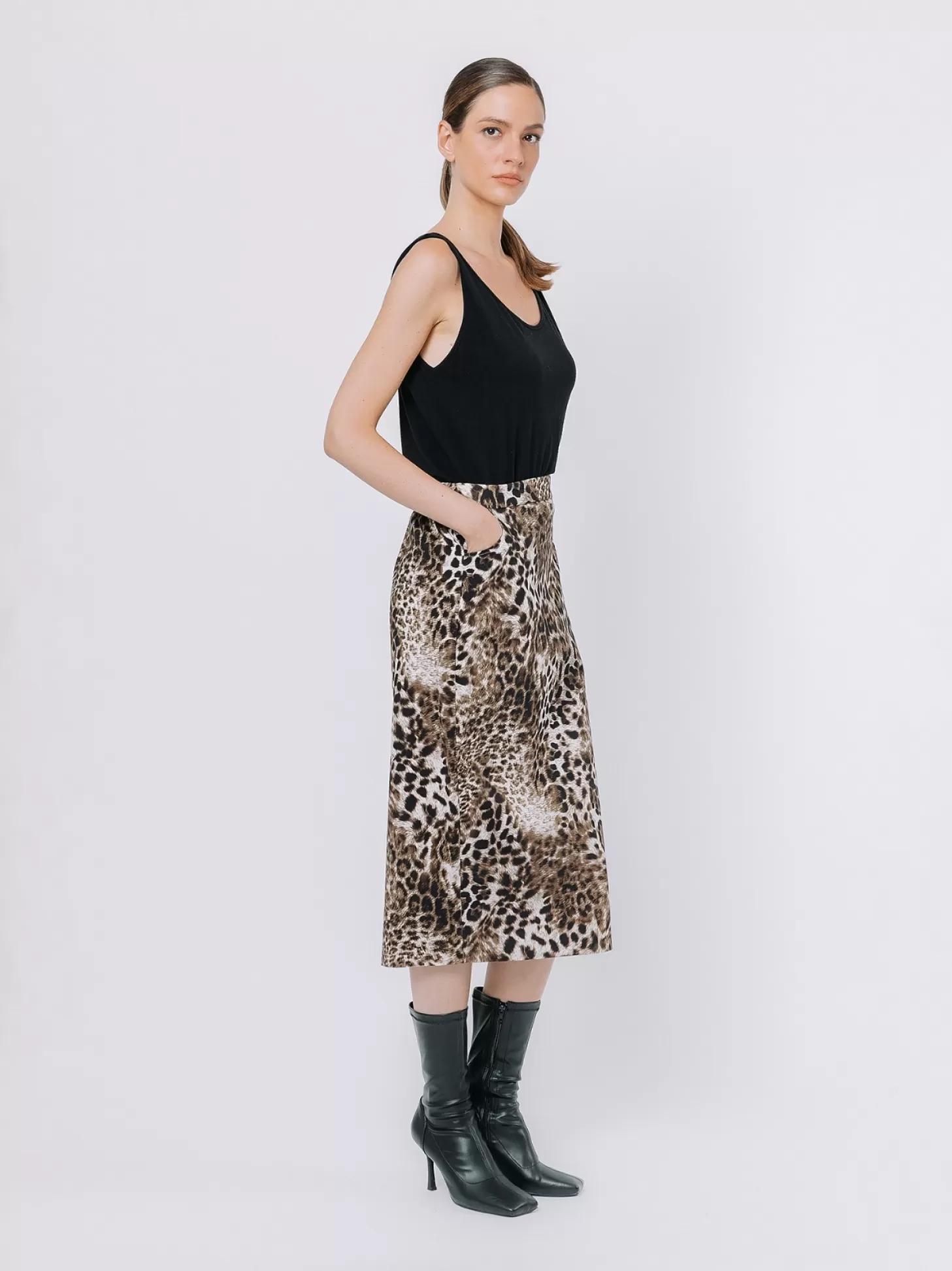 Women Martino Midali Animalier Cotton Twill Longuette Skirt