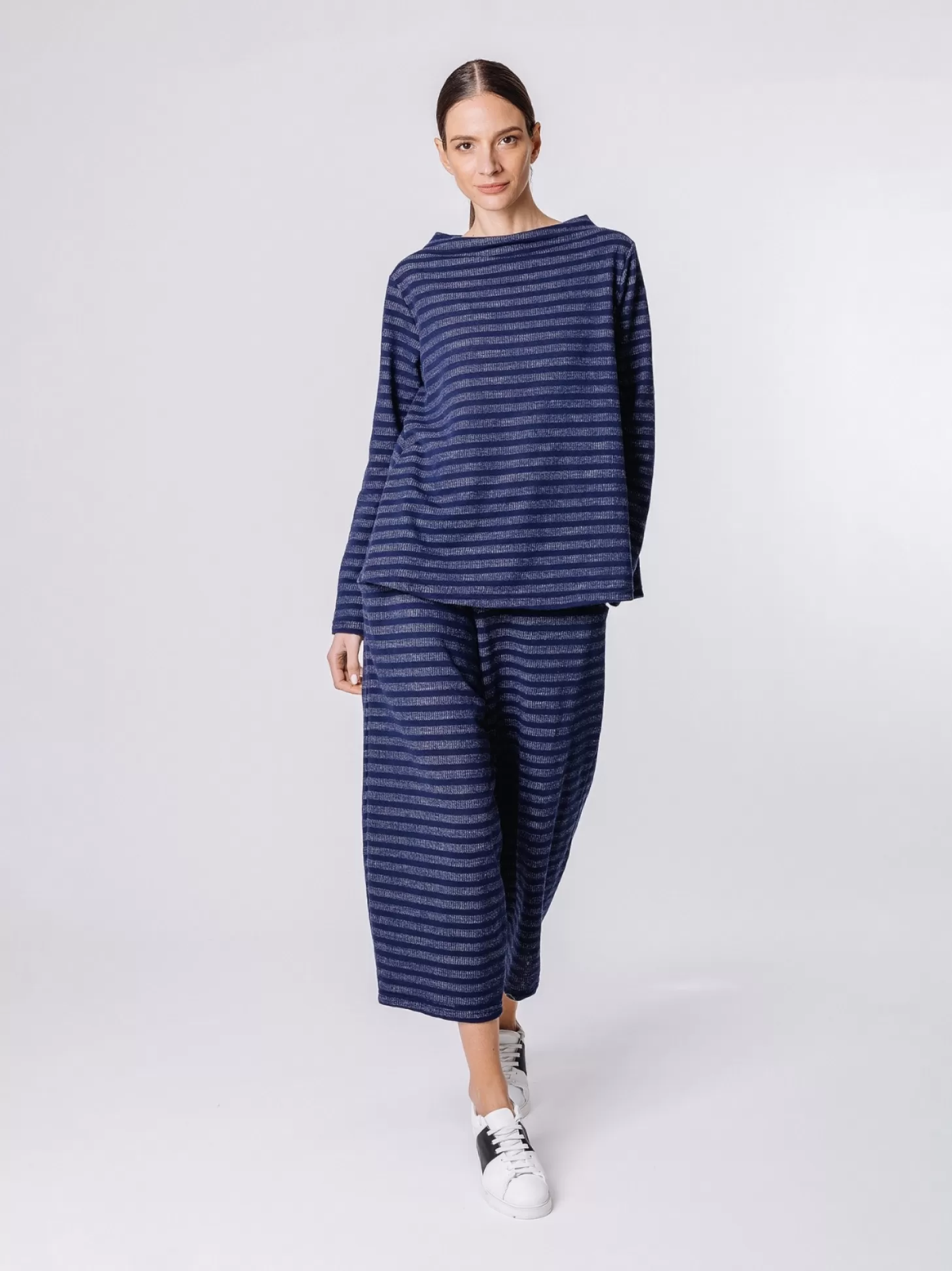 Women Martino Midali Blue Melange Striped Sweater