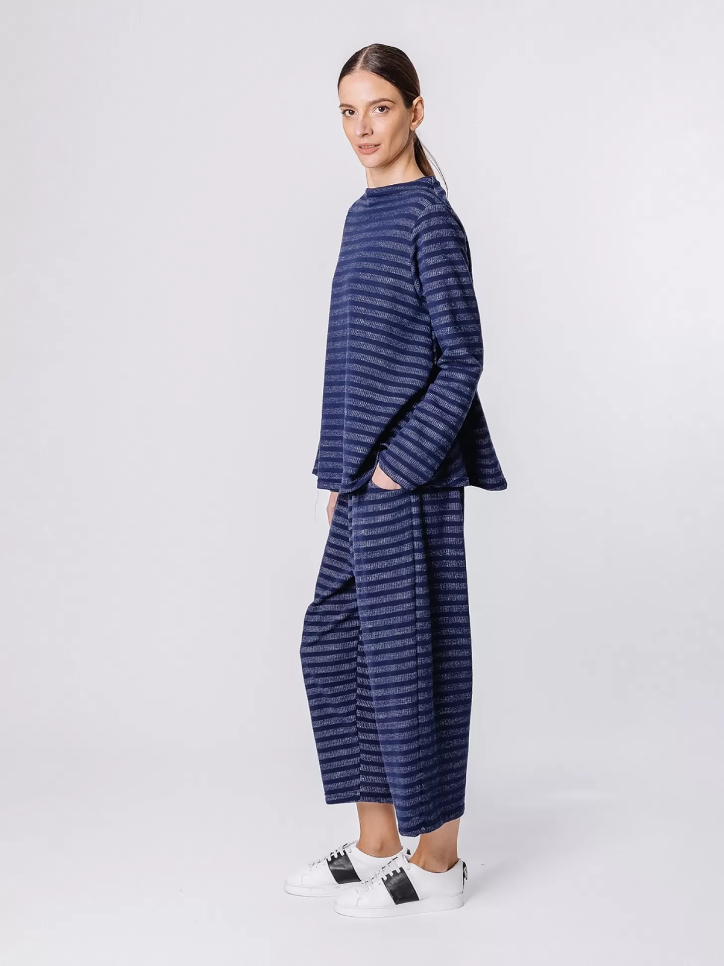 Women Martino Midali Blue Melange Striped Sweater