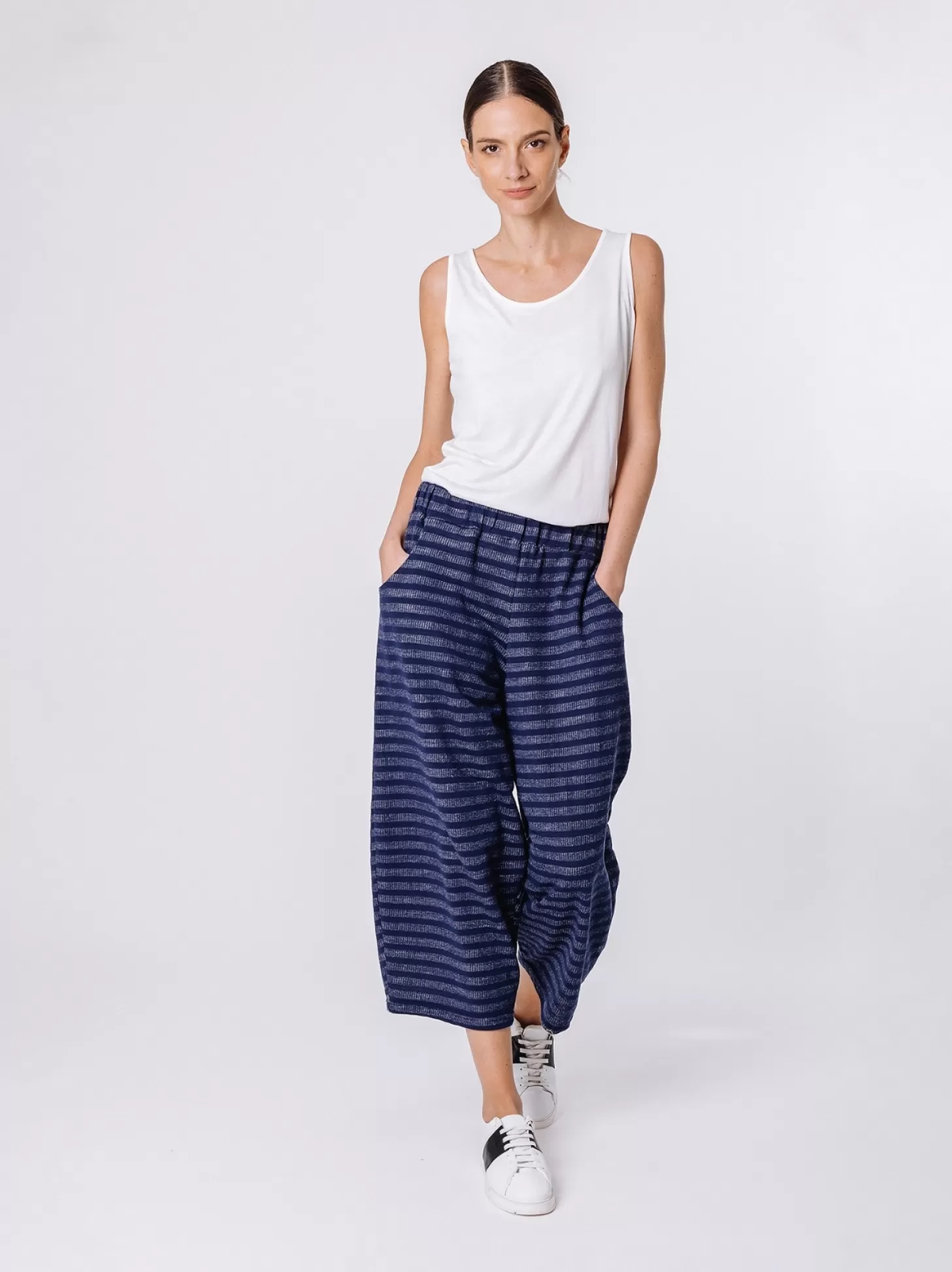 Women Martino Midali Cropped Trousers With Blue Melange Stripes