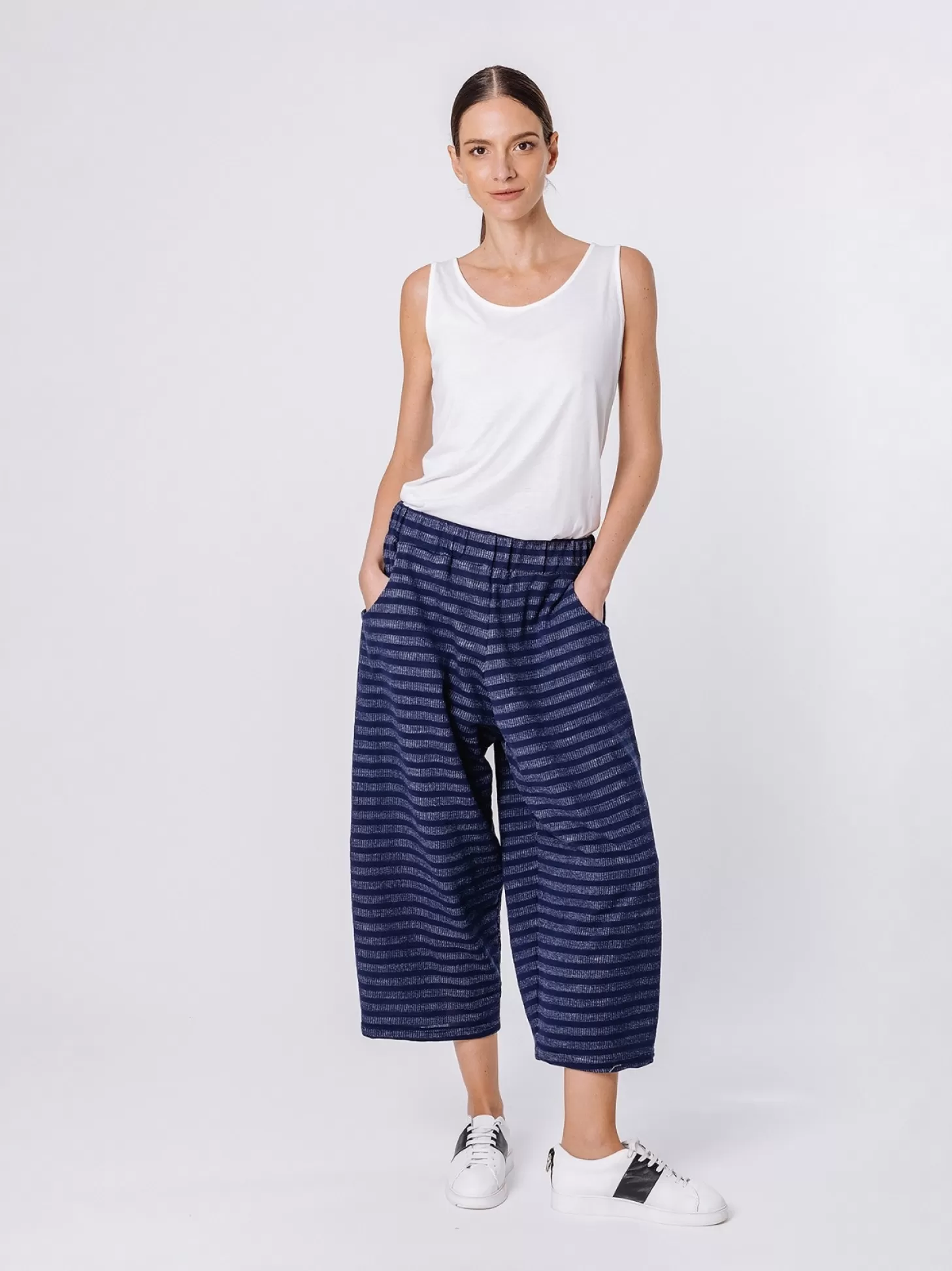 Women Martino Midali Cropped Trousers With Blue Melange Stripes