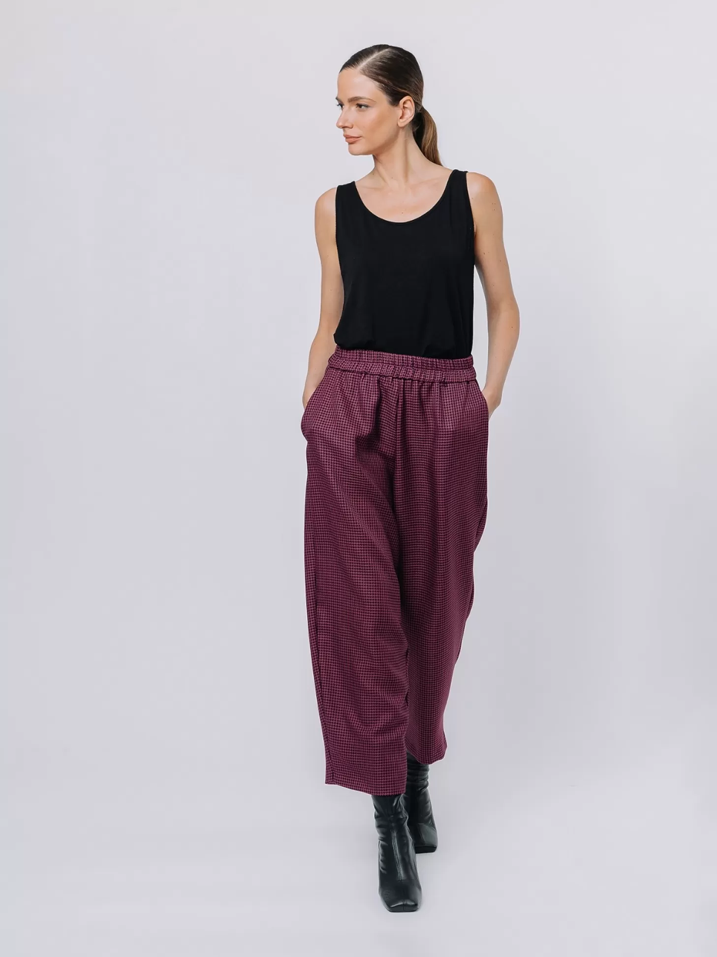 Women Martino Midali Gaucho Pied-De-Poule Trousers