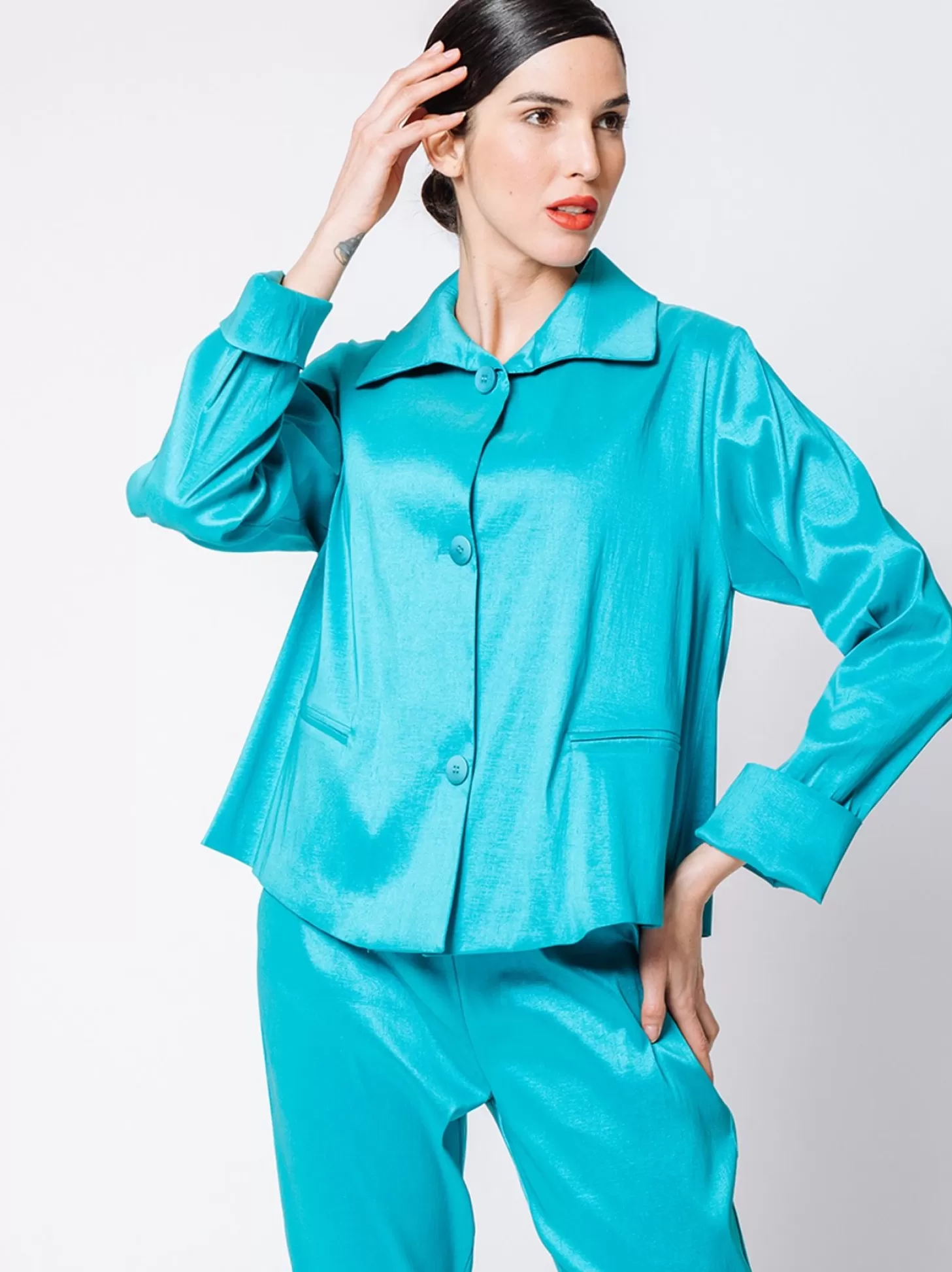 Women Martino Midali Long Jacket In Stretch Shantung