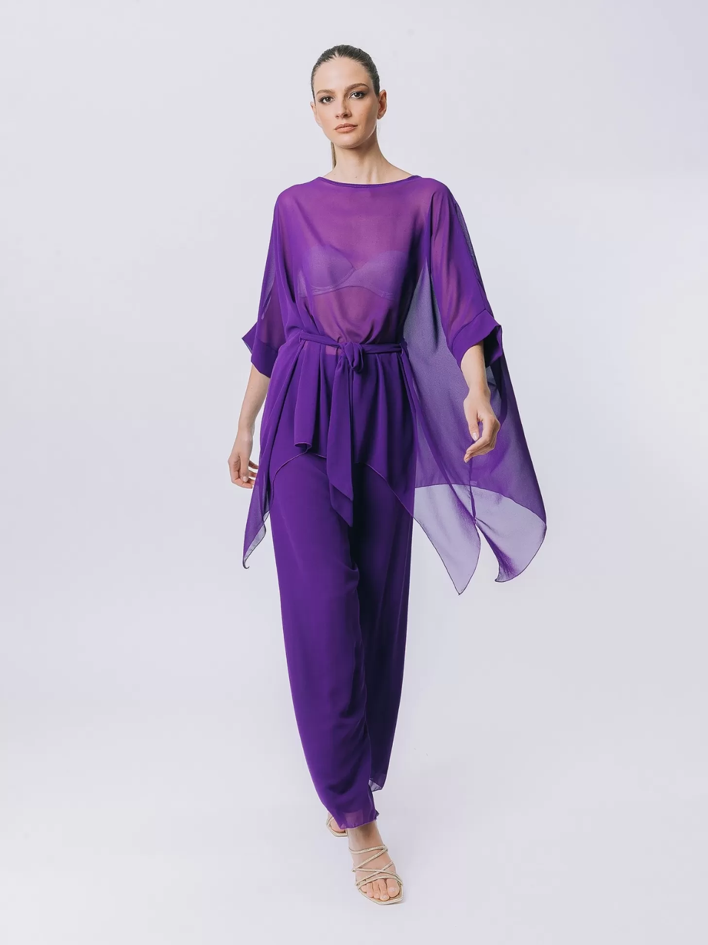 Women Martino Midali Oversized Chiffon Blouse With Belt