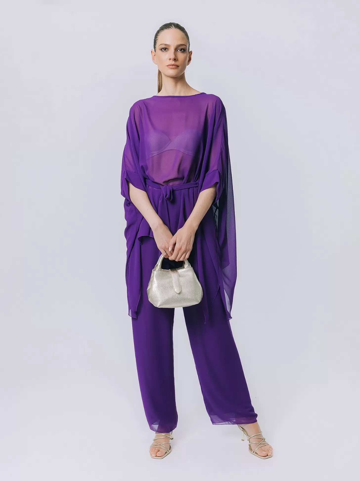 Women Martino Midali Oversized Chiffon Blouse With Belt