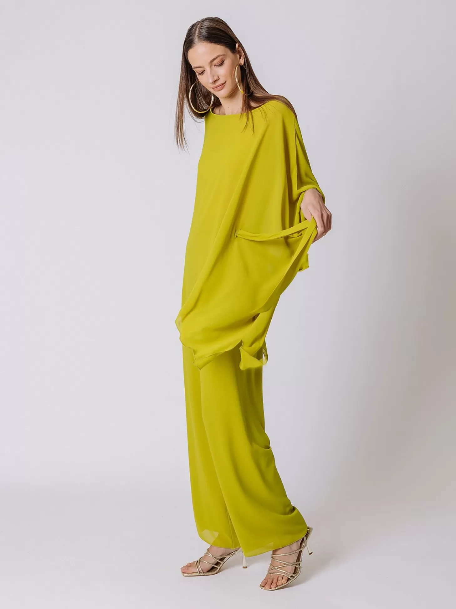 Women Martino Midali Oversized Chiffon Blouse With Belt