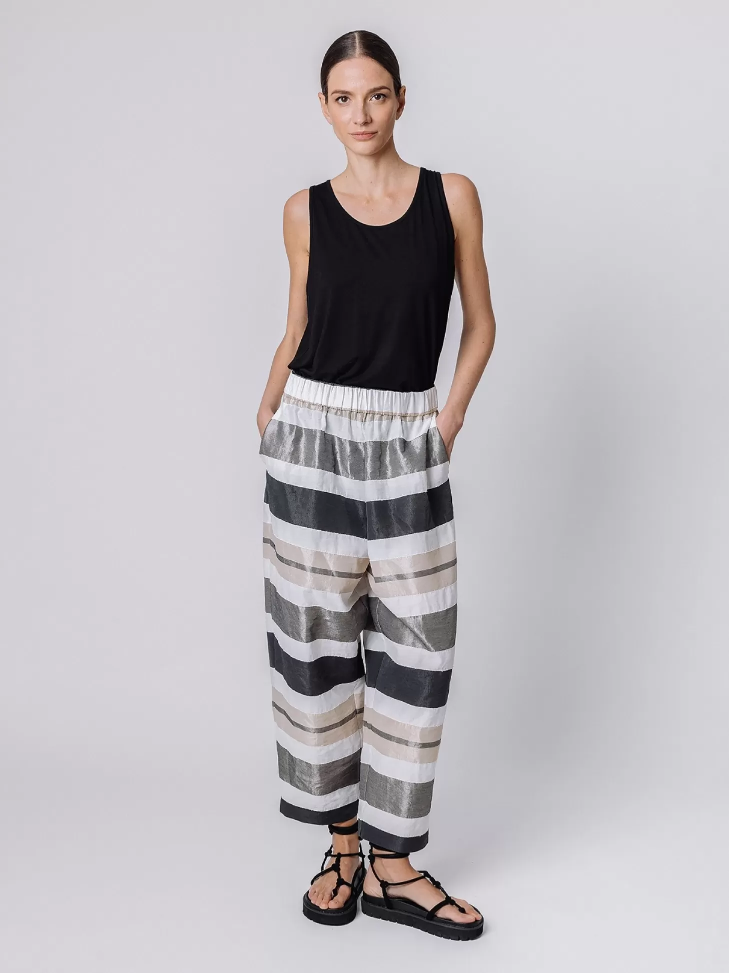 Women Martino Midali Striped Laminated Trousers