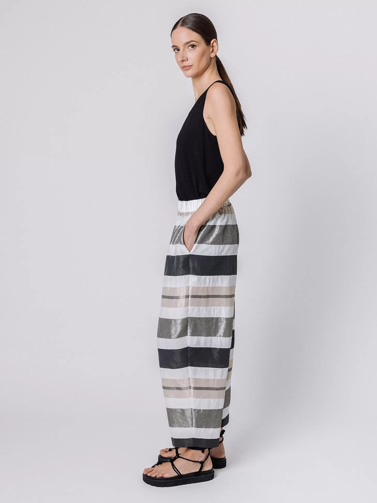 Women Martino Midali Striped Laminated Trousers